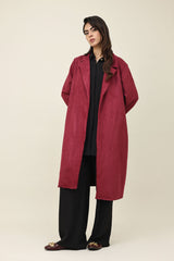 SUEDE TRACE LONG COAT-BURGUNDY