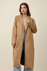 SUEDE TRACE LONG COAT-BROWN