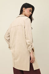 SUEDE LONGLINE COAT-BEIGE