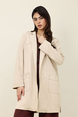 SUEDE LONGLINE COAT-BEIGE