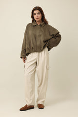 BALLOON-DRAPE SUEDE JACKET-GREEN