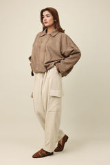 BALLOON-DRAPE SUEDE JACKET-MOCCA