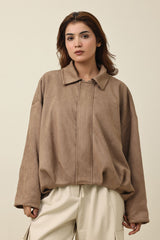 BALLOON-DRAPE SUEDE JACKET-MOCCA