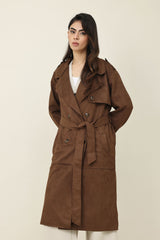 FLAP BELTED TRENCH COAT-CHOCOLATE