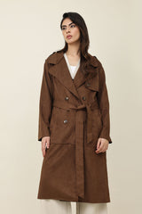 FLAP BELTED TRENCH COAT-CHOCOLATE