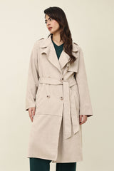 FLAP BELTED TRENCH COAT-BEIGE