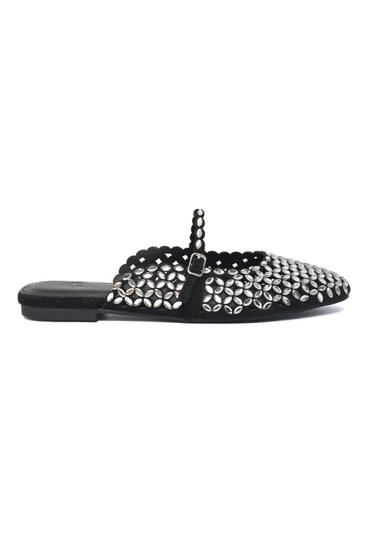 SPARKLE JEWEL MULE FLAT-BLACK