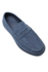 CHOCOLATE SUEDE LOAFERS-NAVY