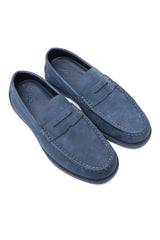 CHOCOLATE SUEDE LOAFERS-NAVY