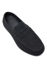 CHOCOLATE SUEDE LOAFERS-BLACK