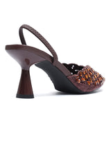 CRYSTAL BLOSSOM EMBELLISHED SLINGBACK -BRONZE