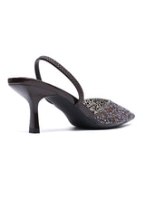 CRYSTAL BLOSSOM EMBELLISHED HEEL-BROWN