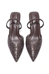 CRYSTAL BLOSSOM EMBELLISHED HEEL-BROWN