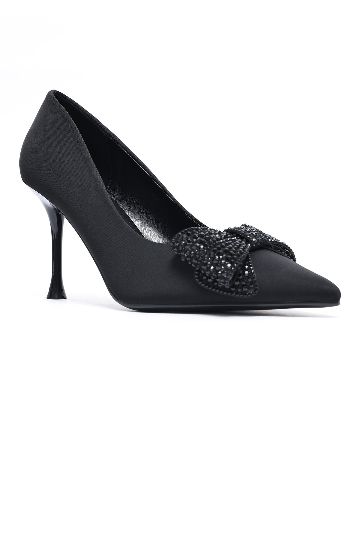 CRYSTAL BOW STILETTO PUMP-BLACK