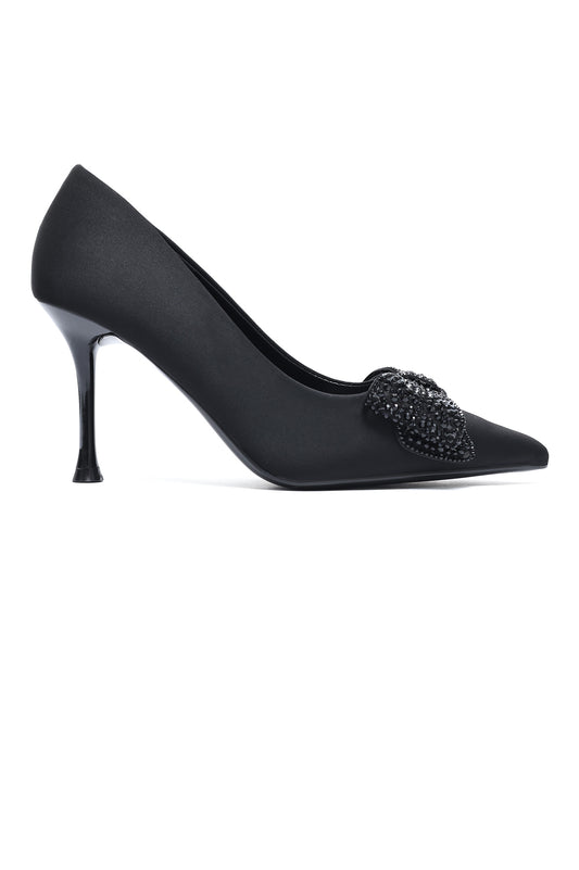 CRYSTAL BOW STILETTO PUMP-BLACK