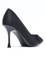 CRYSTAL BOW STILETTO PUMP-BLACK