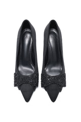 CRYSTAL BOW STILETTO PUMP-BLACK