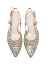 WOVEN LATTICE SLINGBACK HEEL-LT-GOLD
