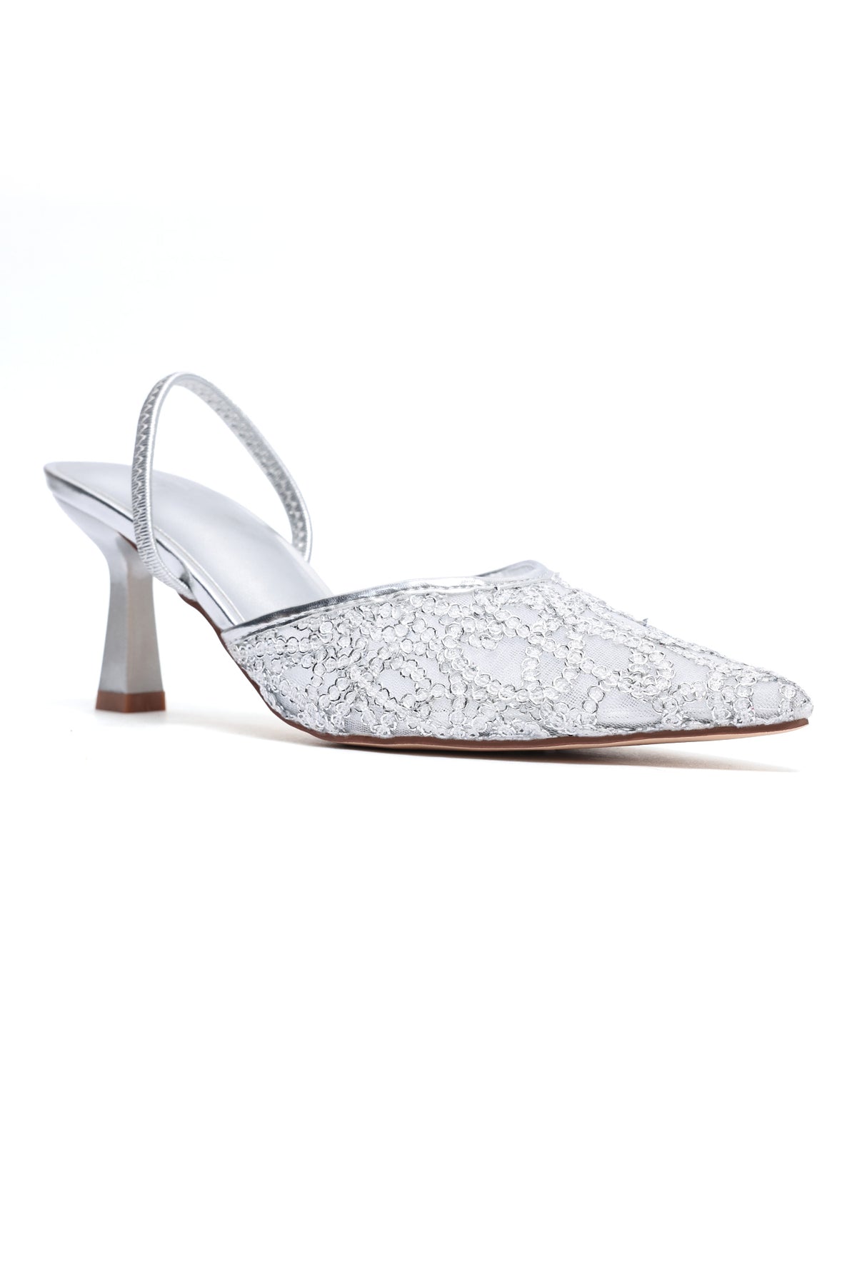 LACE EMBROIDERED SLINGBACK HEEL-SILVER