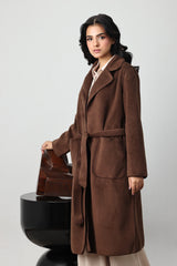 WOOL-BLEND TRENCH COAT-COFFEE