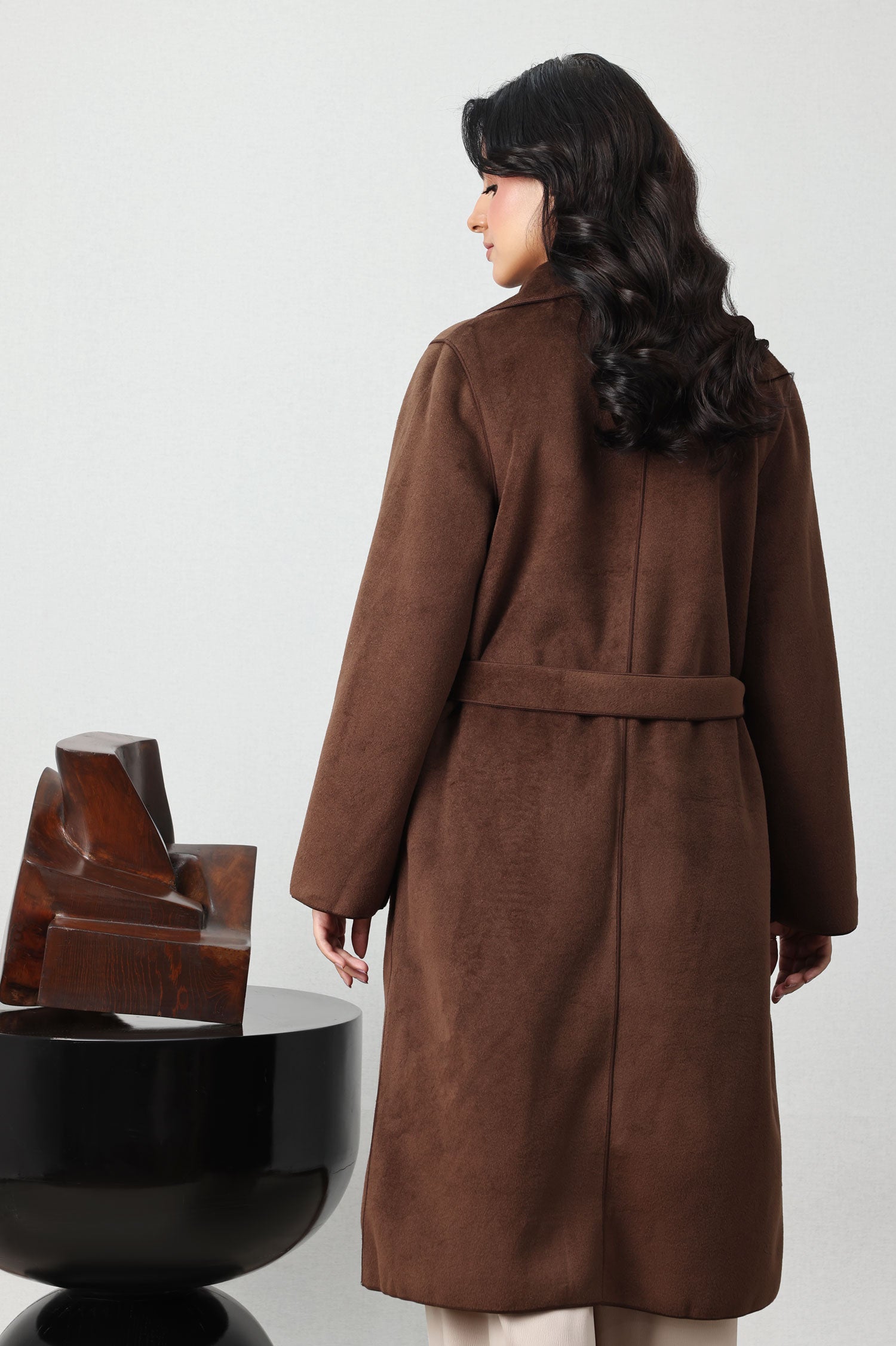 WOOL-BLEND TRENCH COAT-COFFEE