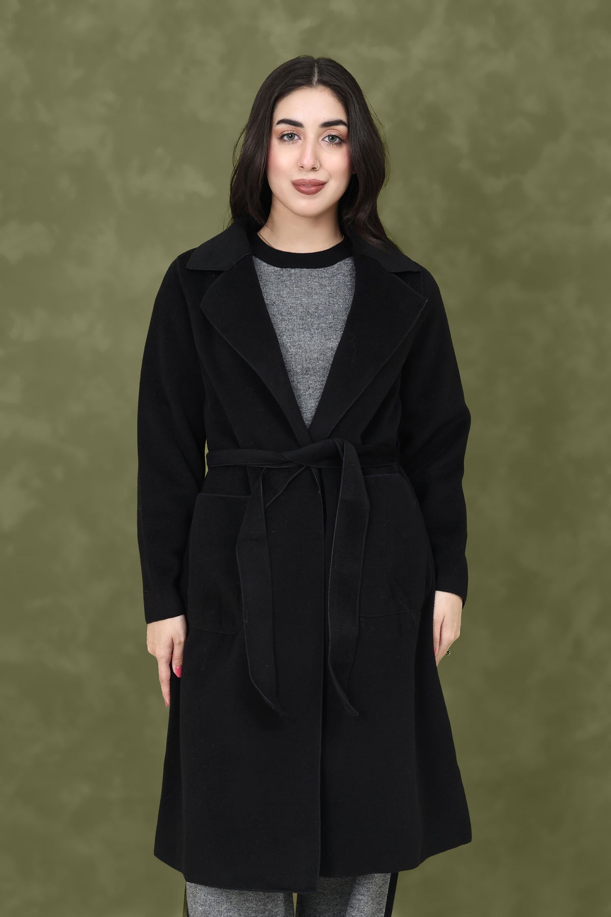 WOOL-BLEND TRENCH COAT-BLACK