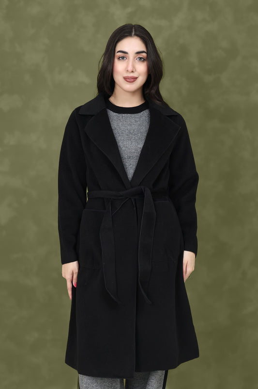 WOOL-BLEND TRENCH COAT-BLACK