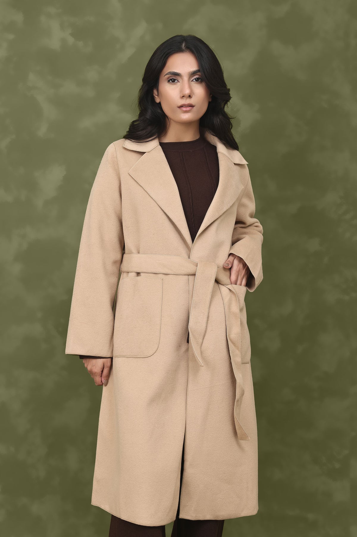 WOOL-BLEND TRENCH COAT-KHAKI