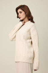 CABLE KNIT PULLOVER SWEATER-BEIGE
