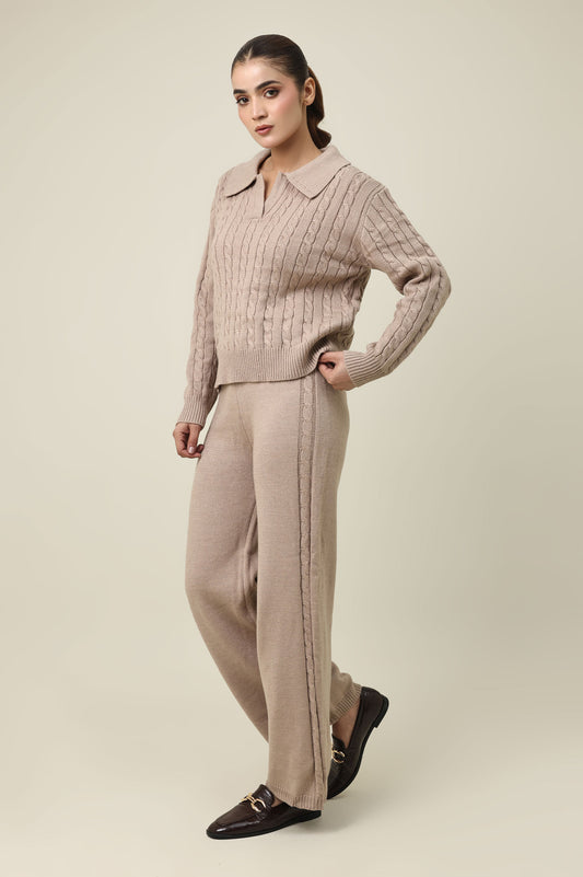 CREST LOUNGE CO ORD SET-KHAKI