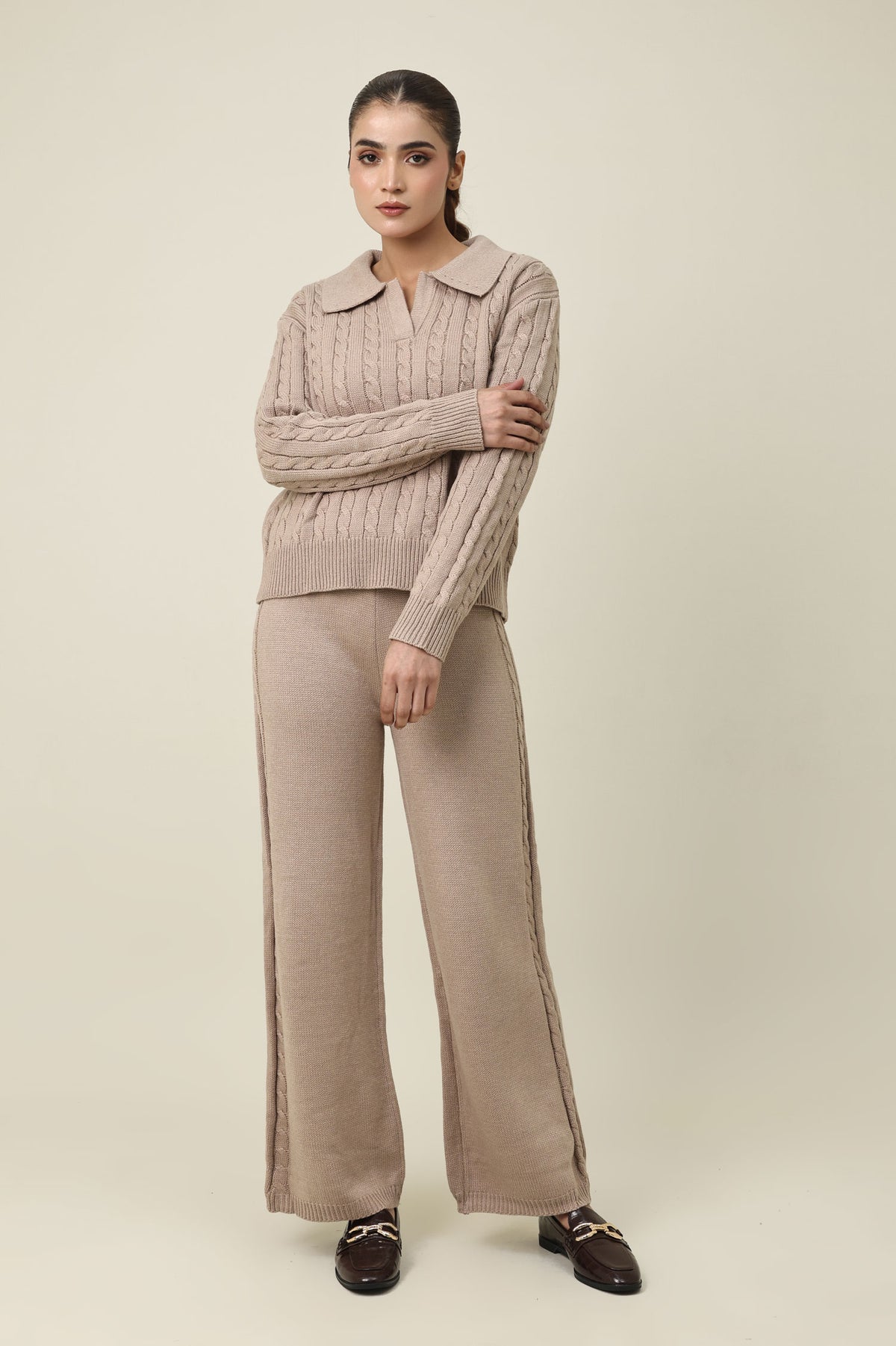 CREST LOUNGE CO ORD SET-KHAKI