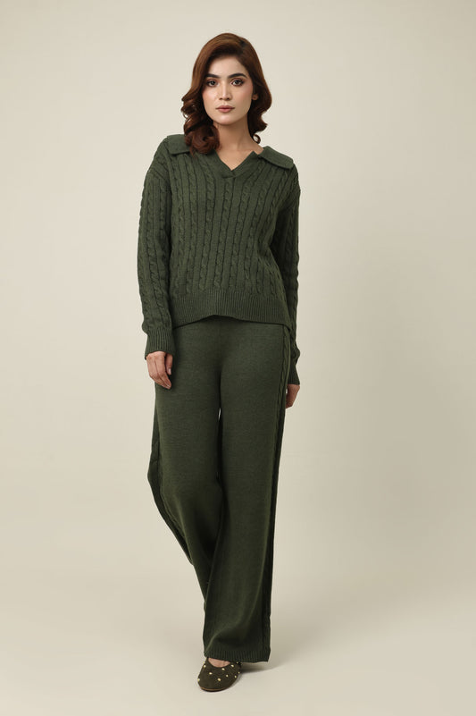 CREST LOUNGE CO ORD SET-OLIVE