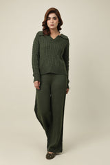 CREST LOUNGE CO ORD SET-OLIVE