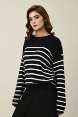 PARISIAN BUTTON SWEATER-BLACK
