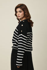 PARISIAN BUTTON SWEATER-BLACK