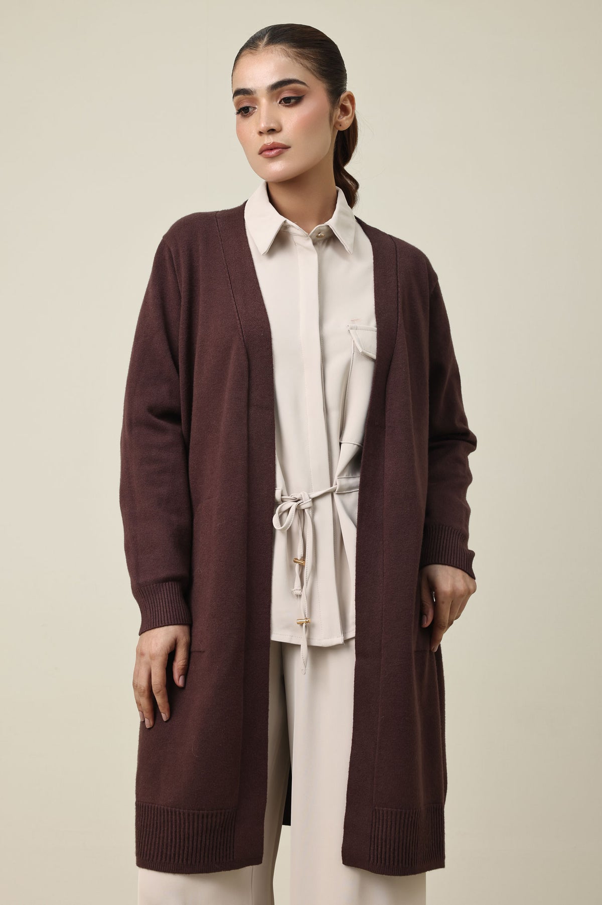 WARM WINTER LONG SWEATER-COFFEE