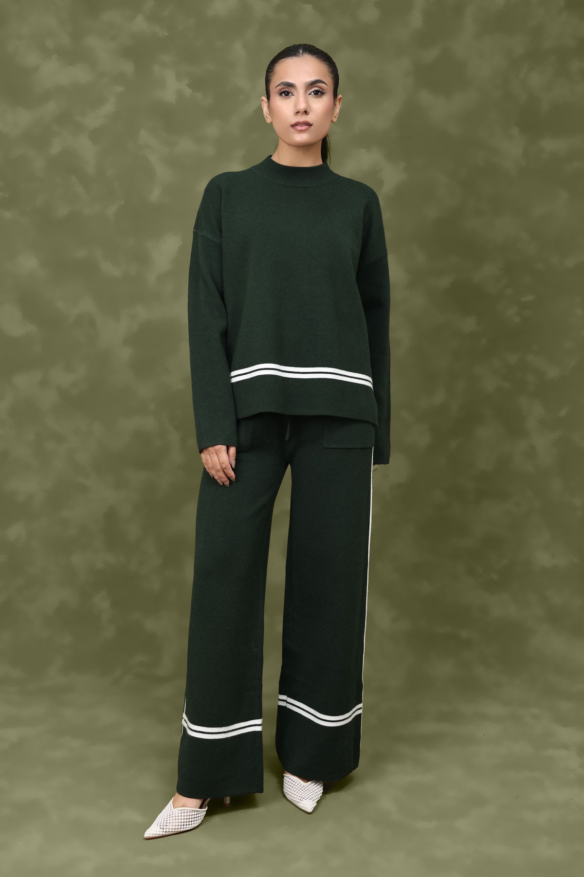STYLE-DRIVEN KNIT CO-ORD SET-GREEN
