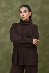 TURTLENECK KNITWEAR ENSEMBLE-COFFEE