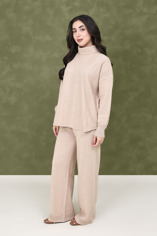 TURTLENECK KNITWEAR ENSEMBLE-BEIGE