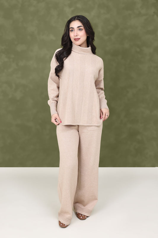 TURTLENECK KNITWEAR ENSEMBLE-BEIGE