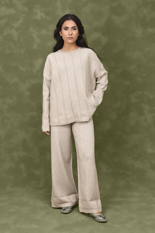 STRETCH STRIPE CO-ORD SET-BEIGE