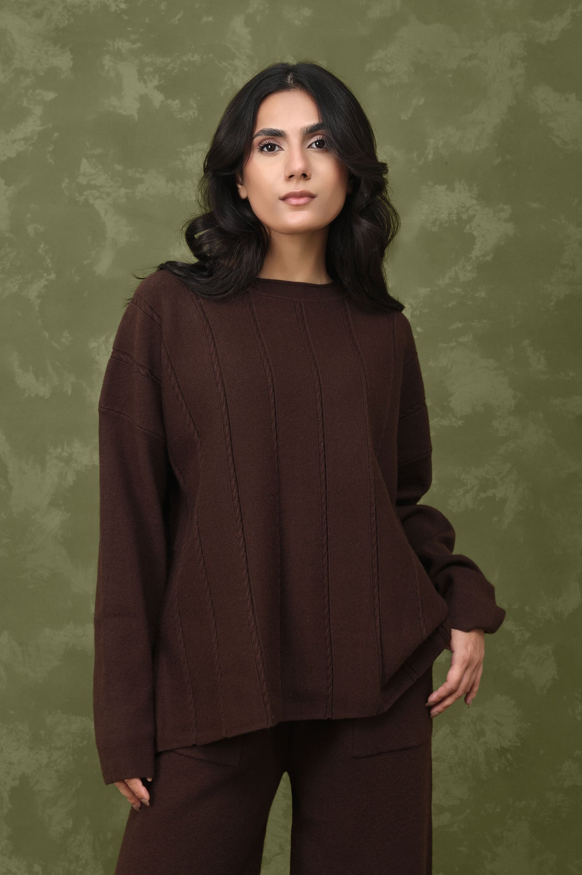 STRETCH STRIPE CO-ORD SET-COFFEE