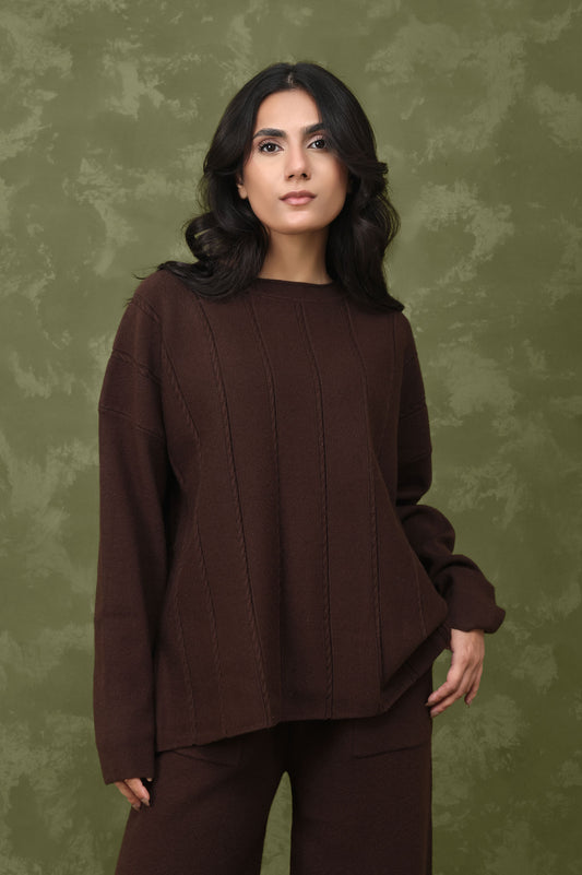 STRETCH STRIPE CO-ORD SET-COFFEE