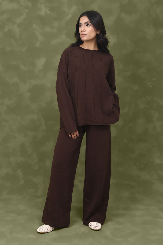 STRETCH STRIPE CO-ORD SET-COFFEE