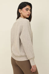 RELAXED V-NECK CARDIGAN-BEIGE