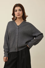 RELAXED V-NECK CARDIGAN-GREY