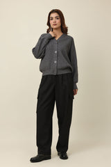 RELAXED V-NECK CARDIGAN-GREY
