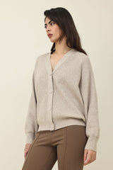 RELAXED V-NECK CARDIGAN-BEIGE