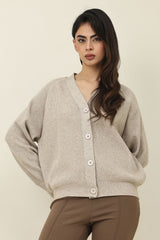 RELAXED V-NECK CARDIGAN-BEIGE