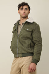 URBAN SUEDE JACKET WITH FUR COLLAR-OLIVE/GREEN